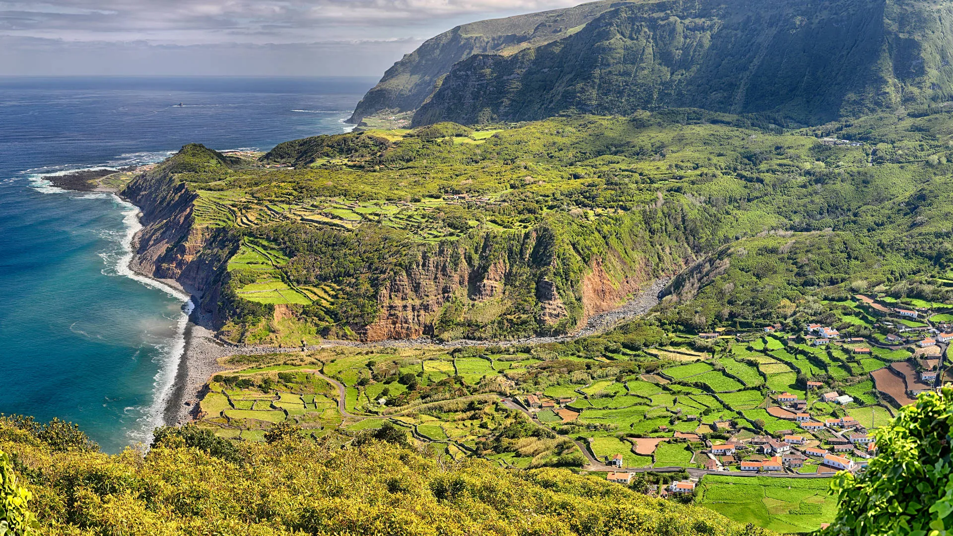 Azoren Flores Miradouro Do Portal Westkust Kust Zee Bergen