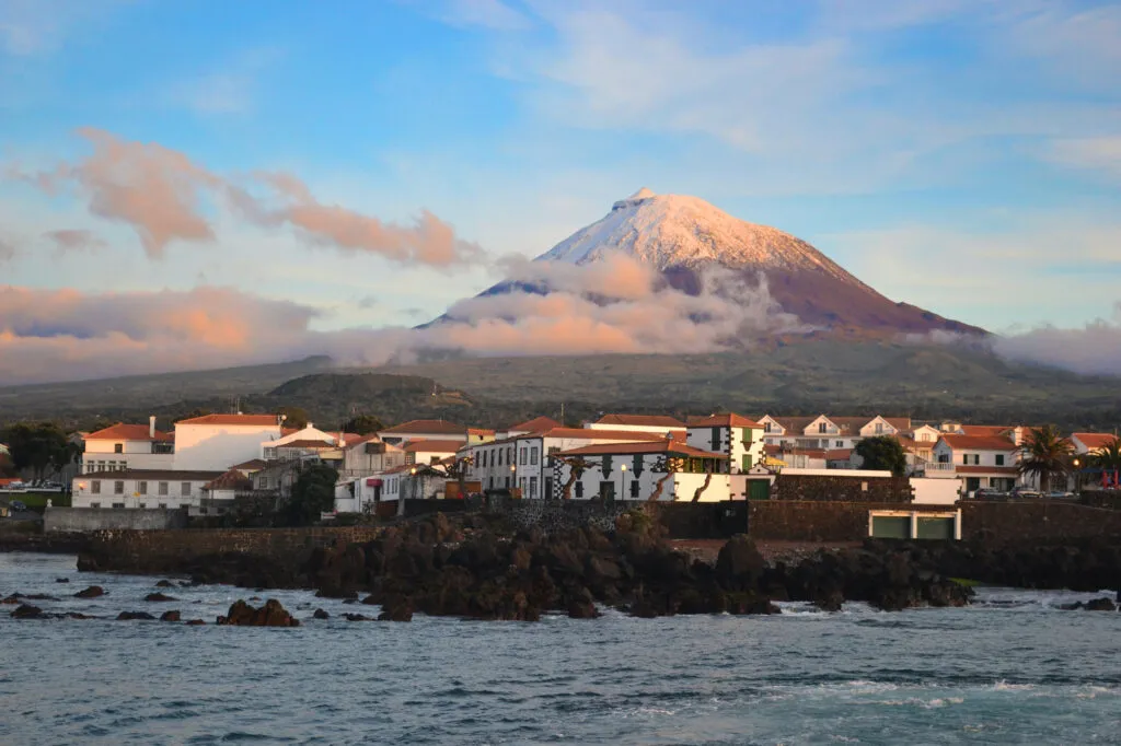 Azoren Pico Mount Pico Berg Zonsondergang Zonsopgang Stad Oranje Lucht Ponta do Pico