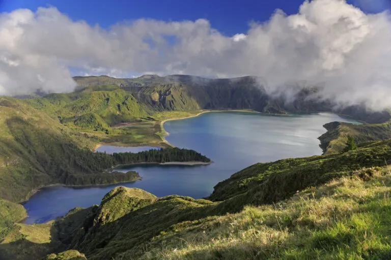 Azoren Sao Miguel Lagoa Do Fogo View Meer Water Vallei Groene Bergen