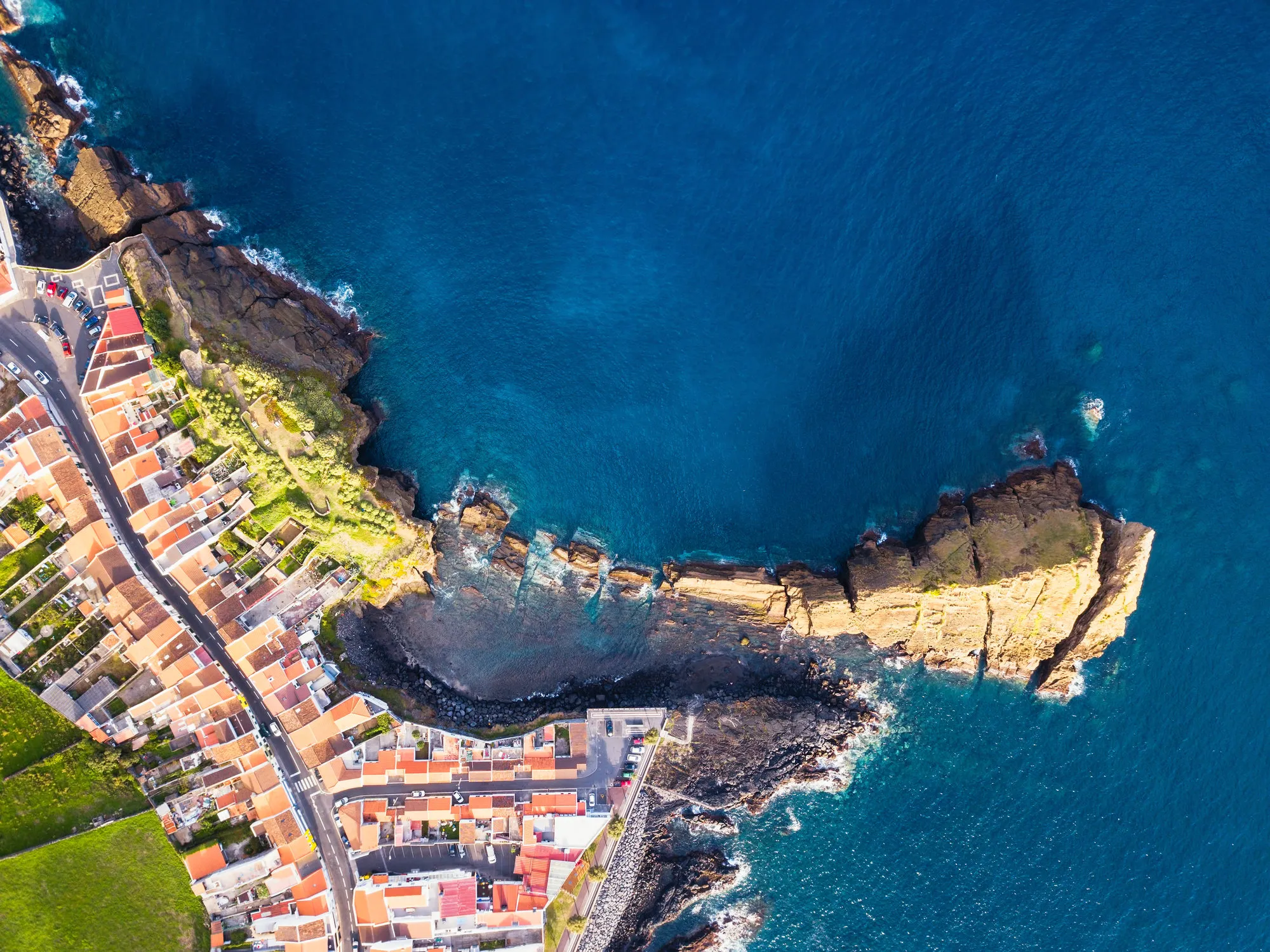 Azoren Sao Miguel Ponta Delgada Drone View Stad Kust Zee