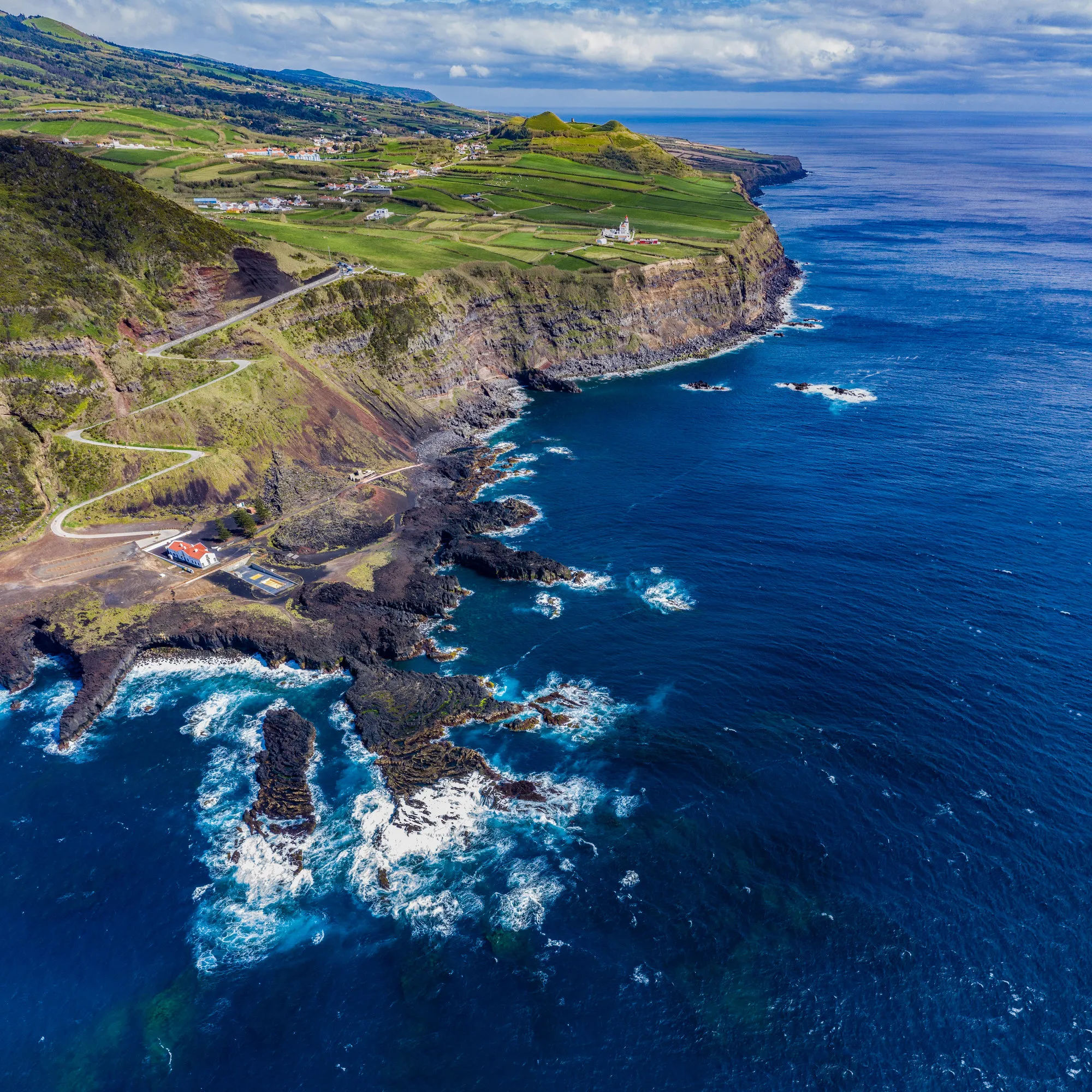 Azoren Sao Miguel Ponta Da Ferraria Drone View Kust Zee Oceaan klif