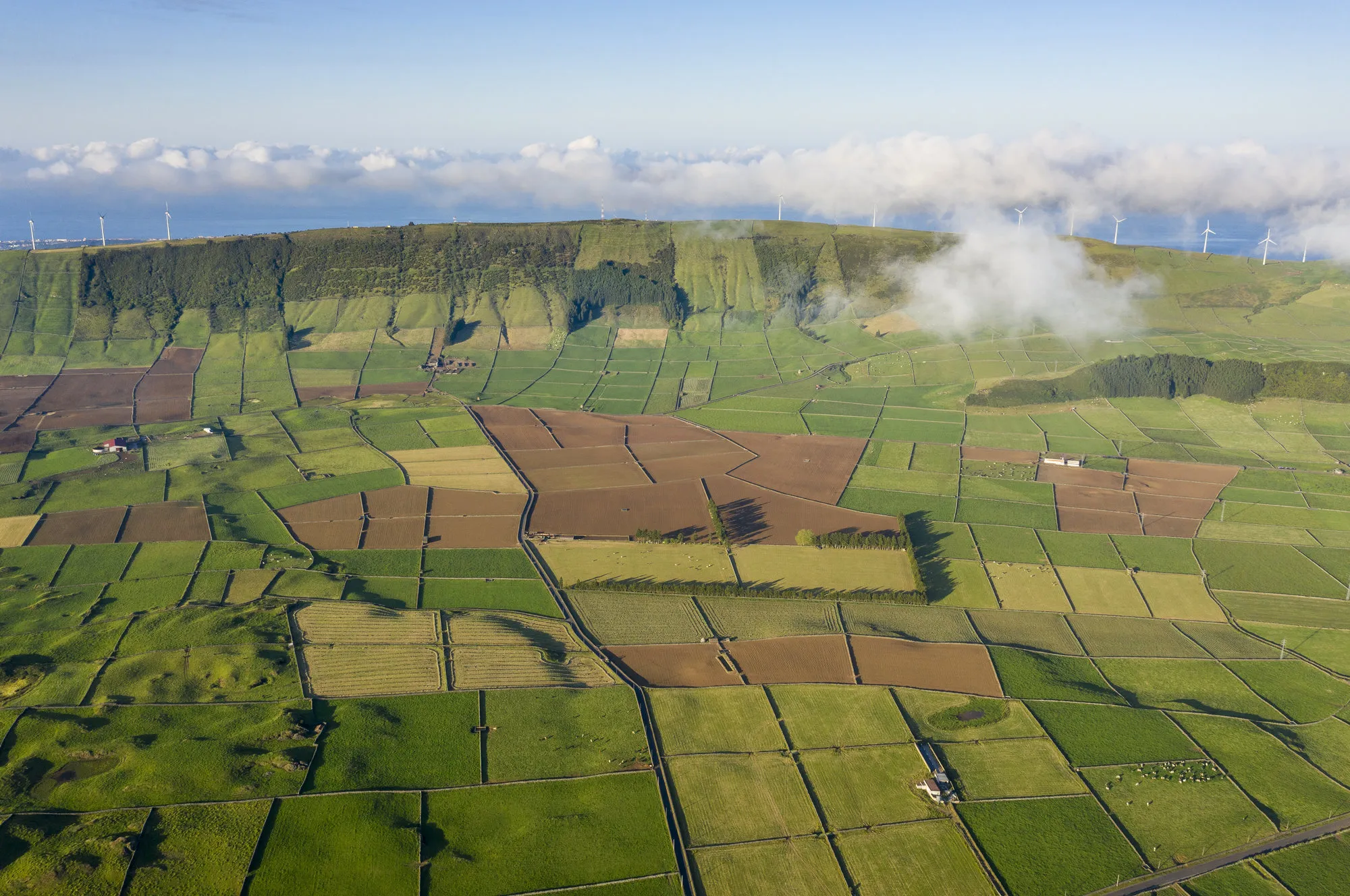 Azoren Terceira Serra Do Cume Drone View Vallei Velden Windmolens