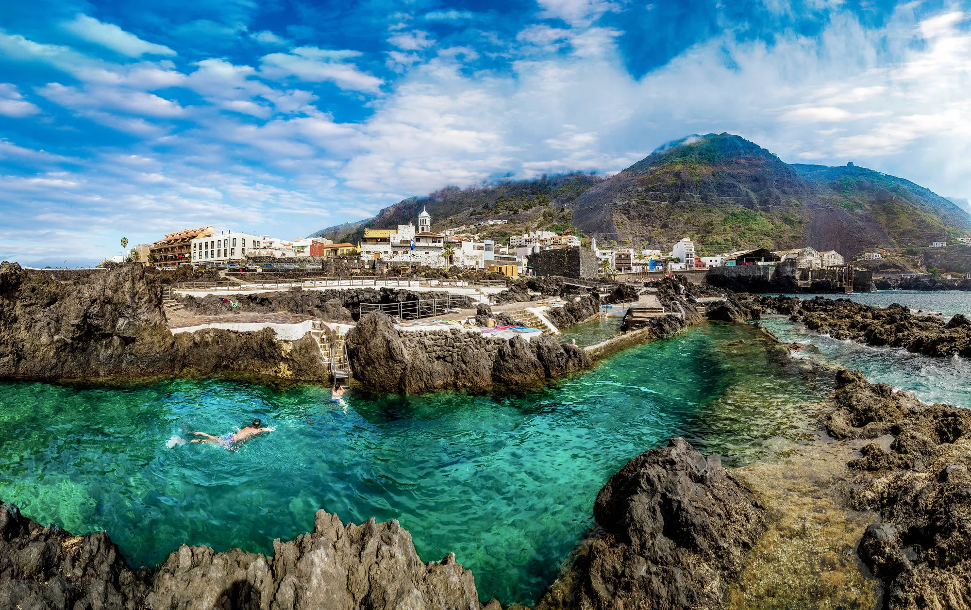 Canarische Eilanden Tenerife Garachico Stadje Rots Kust Zee Natuurlijke Zwembaden