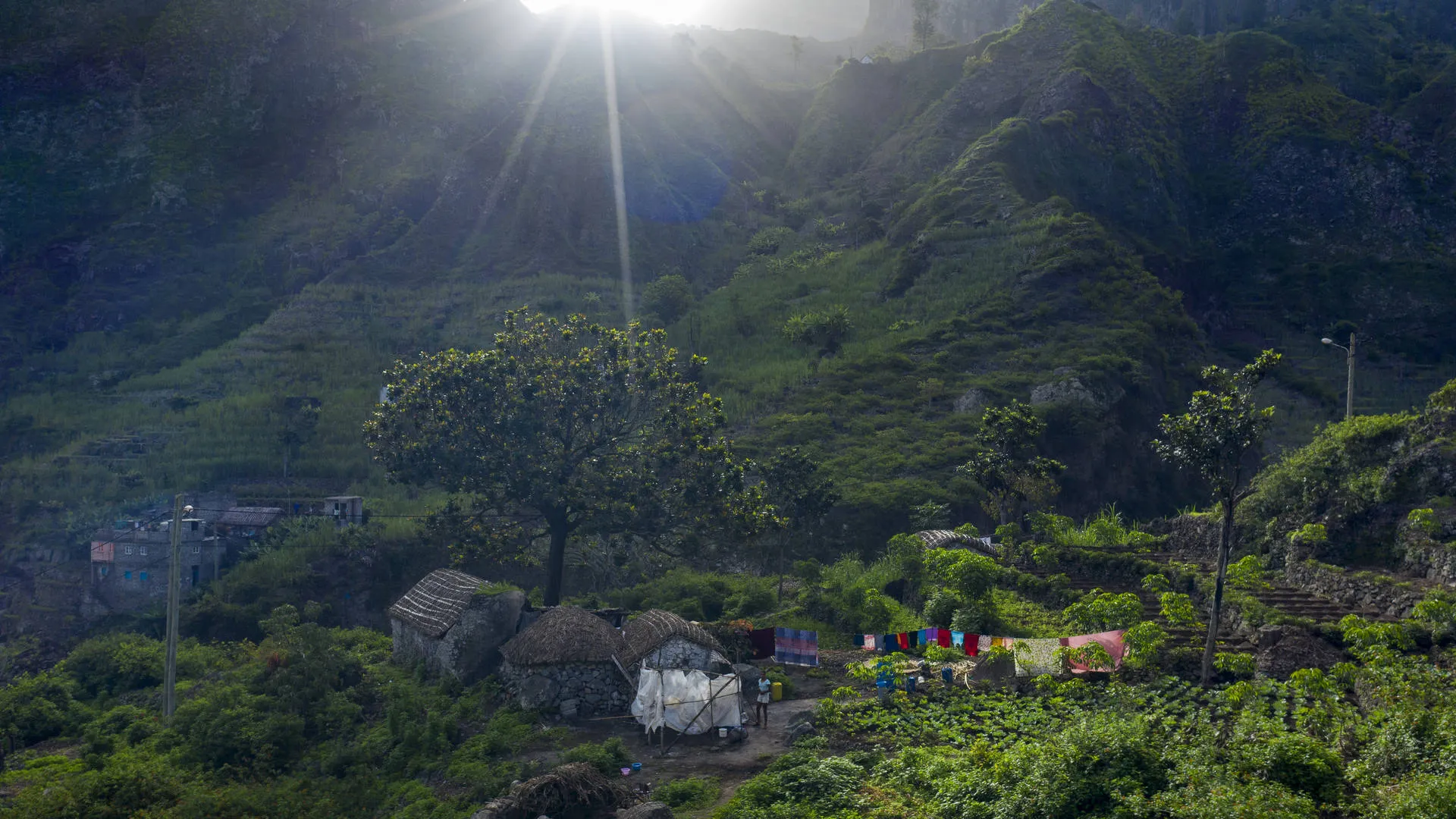 Kaapverdie Santo Antao Binnenland Bergen Huisje Was