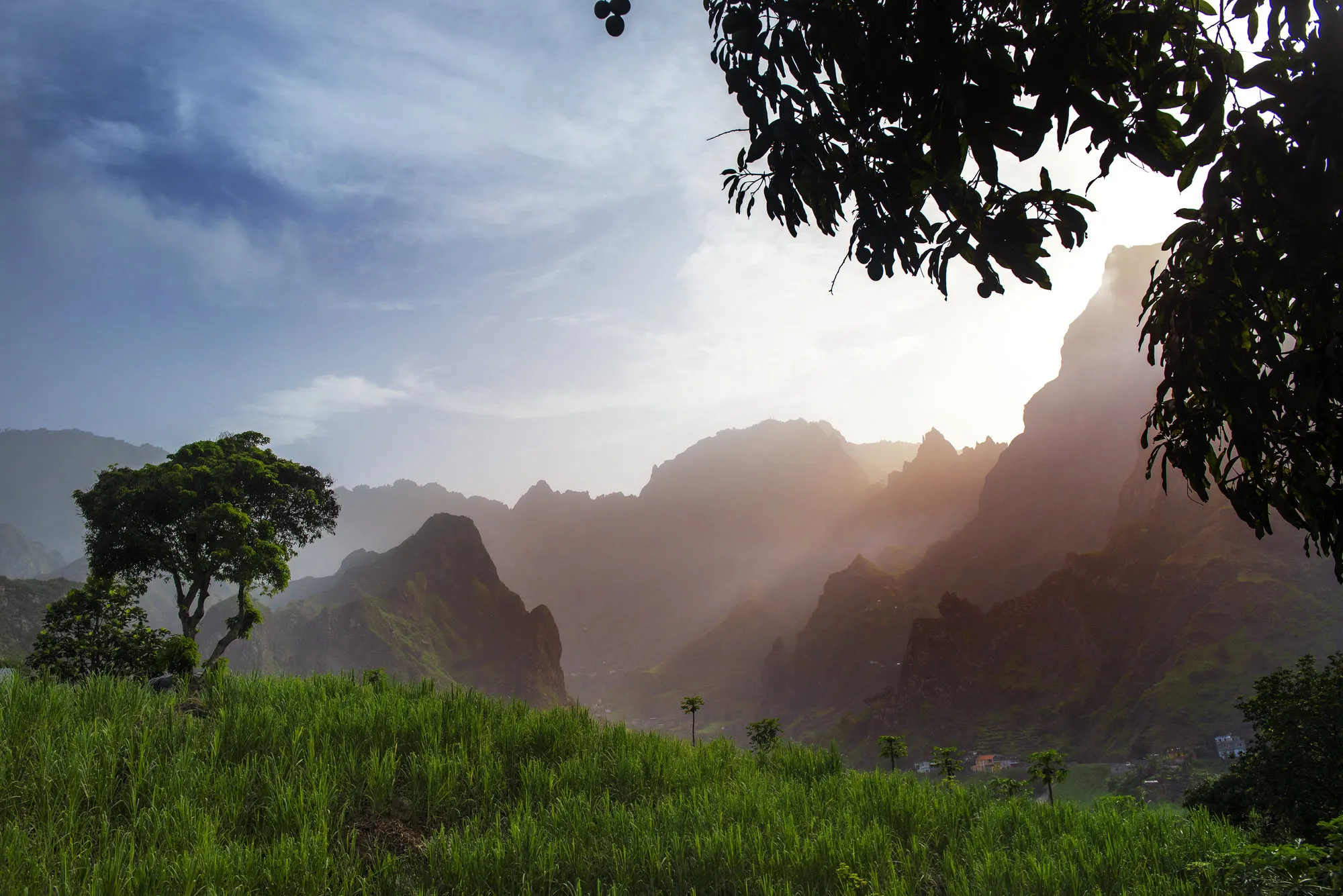 Zicht op de Xoxo-vallei in het binnenland van eiland Santo Antão