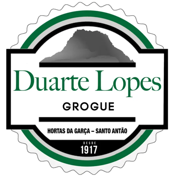 Rond logo van het Kaapverdische rummerk Duarte Lopes Grogue uit Hortas da Garça op Santo Antão, met een bergsilhouet en het oprichtingsjaar 1917