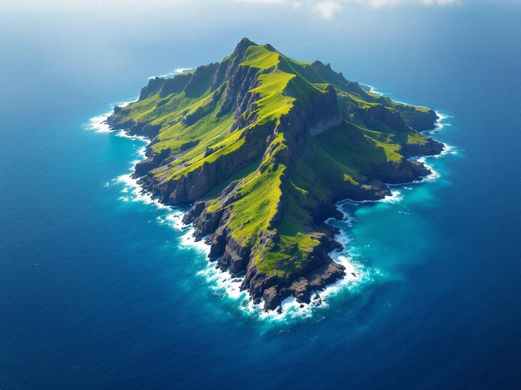 Luchtfoto van Madeira eiland in de Atlantische Oceaan met dramatische kustlijn en groene bergen